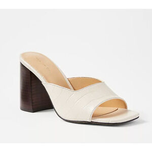 Ann Taylor Embossed Leather High Block Heel Mules - Tan Size 11